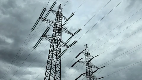Electricity pylon with stormy sky Stock Footage 75753688