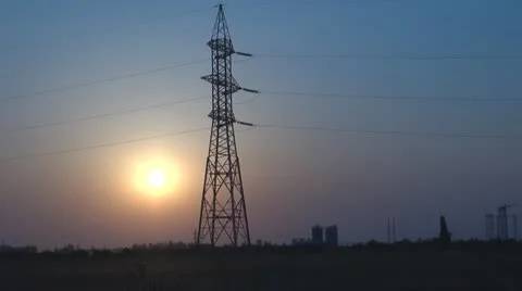 Electricity pylon at sunset Video stock 11887281