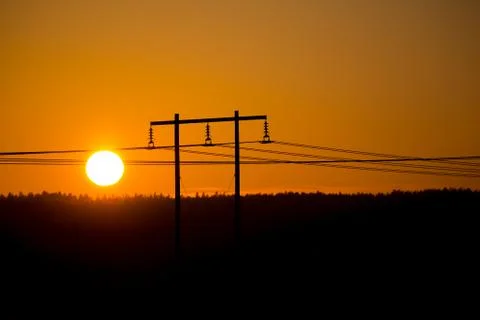 Electricity Pylon at Sunset 스톡 사진