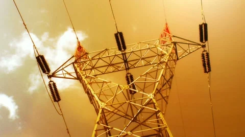 Electricity Pylon time lapse cloud the sun Stock Footage 8563408