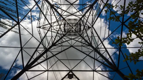 Electricity Pylon Time Lapse Day Looking Up From Underneath Video stock 62737245