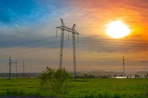 Electricity pylons Stock Photos