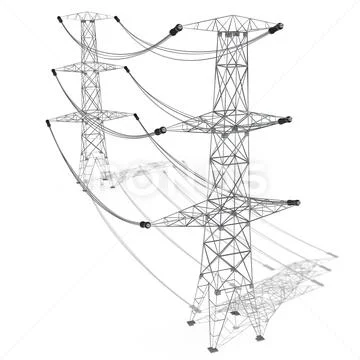 Electricity pylons, white background - 3D illustration Illustration ...