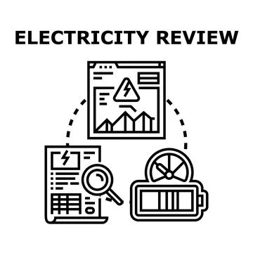Electricity review process analyzing energy consumption and power efficiency Stock Illustration