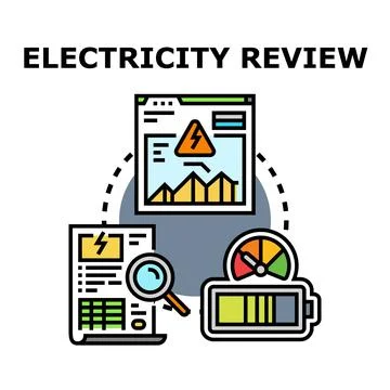 Electricity review process analyzing energy consumption and power efficiency Stock Illustration