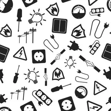 Electricity seamless pattern background. Business flat vector illustration. E 스톡 일러스트