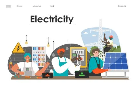 Electricity service flat vector web page template Illustration