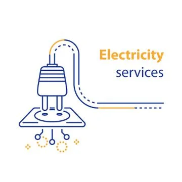 Electricity services concept, socket and plug connecting, electrical outlet,  Illustrazione stock