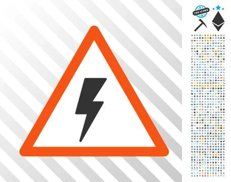 Electricity Shock Warning Flat Icon with Bonus Stock Illustration