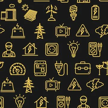 Electricity Signs Seamless Pattern Background. Vector Stock Illustration