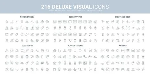 Electricity, socket and plug types, smart system, lightning bolt of energy line Stock Illustration