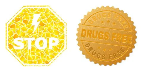 Electricity Stop Octagon Icon Collage of Gold Particles and Metal Drugs Free Stock Illustration