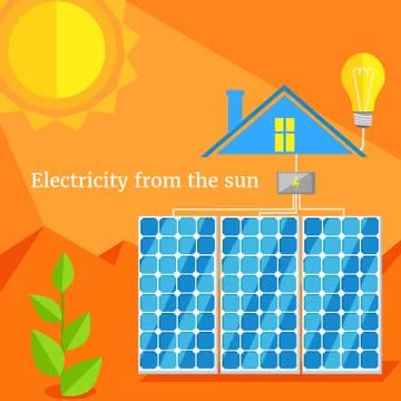 Electricity From Sun Design Flat Stock Illustration