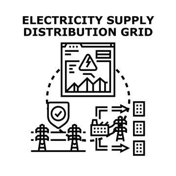 Electricity supply distribution grid managing energy flow Stock Illustration