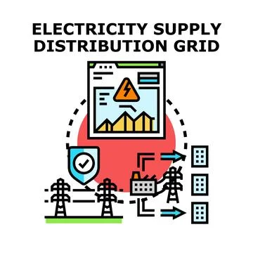 Electricity supply distribution grid managing energy flow Stock Illustration