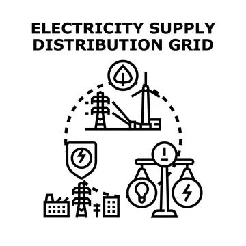 Electricity supply distribution grid outlining energy generation Stock Illustration