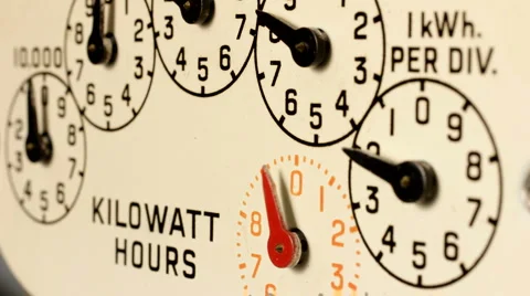 Electricity supply meter dials close up time lapse. Measuring electrical energy. Stock Footage