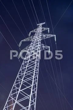 Electricity tower night Stock Photos
