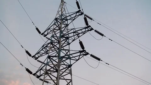 The electricity tower is shown around in the evening Stock Footage 118127793