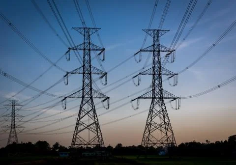 Electricity tower at twilight Foto stock