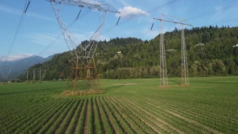Electricity towers side pan Stock Footage 200860445