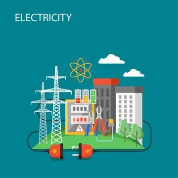 Electricity transmission vector flat style design illustration Stock Illustration