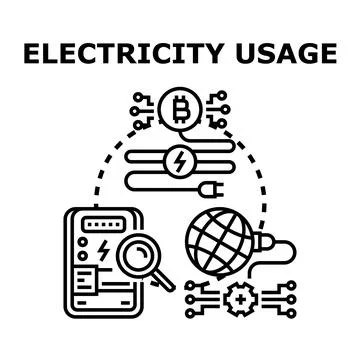 Electricity usage for cryptocurrency mining and global energy consumption Stock Illustration