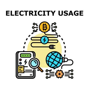 Electricity usage for cryptocurrency mining and global energy consumption Stock Illustration