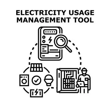 Electricity usage management tool system optimizing efficiency Stock Illustration