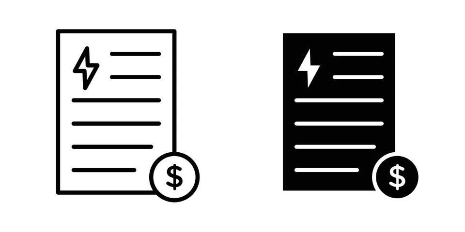 Electricity utility bill icon vector concepts, line and silhouette style Stock Illustration