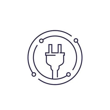 Electricity vector line icon with electric plug Stock Illustration