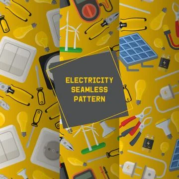 Electricity vector seamless pattern power electrical socket bulbs energy of Illustrazione stock