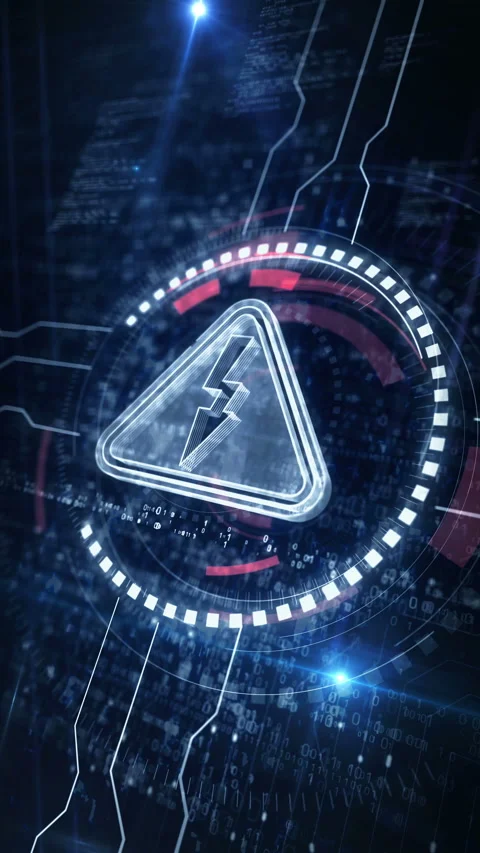 Electricity warning symbol digital concept vertical loop Stock Footage 329848535