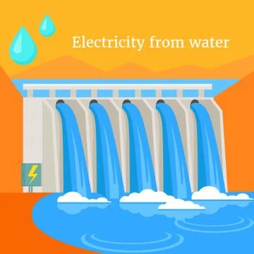 Electricity From Water Design Flat Stock Illustration
