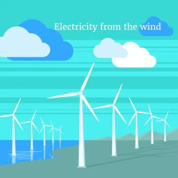 Electricity From Wind Design Flat Stock Illustration
