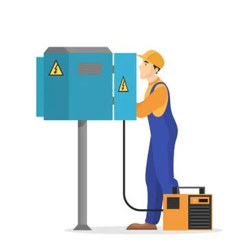 Electricity works. Professional worker in the uniform 스톡 일러스트