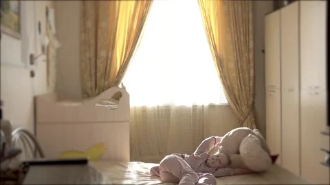 Electrified girl in static electricity on bed Stock Footage 132670542