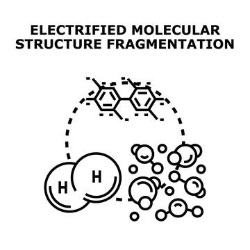 Electrified molecular structure fragmentation process breaking bonds Stock Illustration