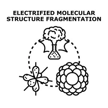 Electrified molecular structure fragmentation scientific concept Stock Illustration
