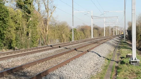 Electrified railway rail line Stock Footage 103549538