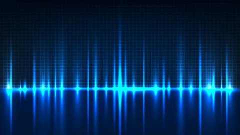 Electrifying Blue Sound Wave Equalizer on Futuristic Grid Background, Abstr.. Stock Illustration