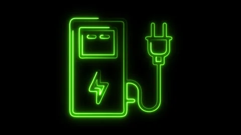 Electrifying future with green glowing charging station animation, showcasing Stock Footage 321141079