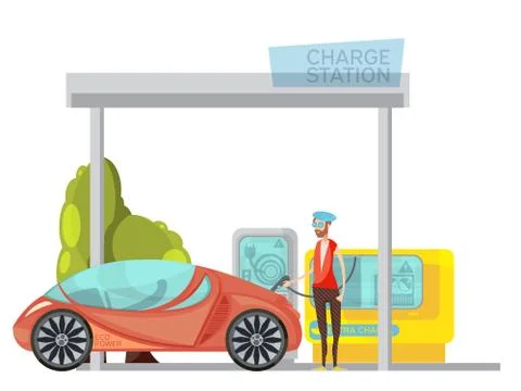 Electro Car Flat Illustration Stock Illustration
