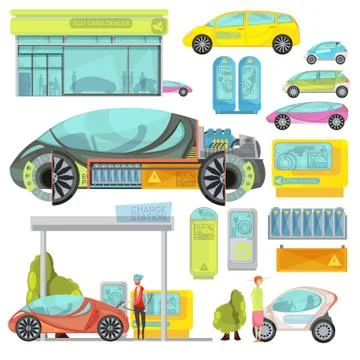 Electro Car Flat Set Stock Illustration