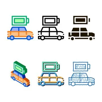 Electro car full battery icon vector outline edition Stock Illustration