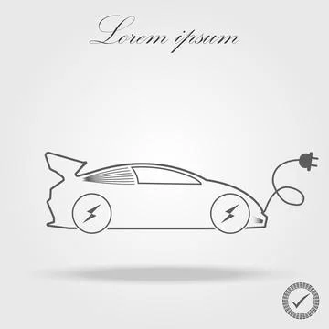 Electro car outline, thin, flat, digital icon for web and mobile Stock Illustration
