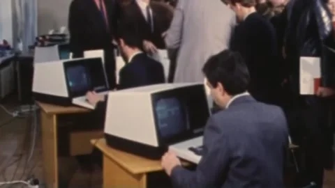 Electro computers. People are trained to work with computers.. 1980s (1) Stock Footage 235855358