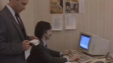 Electro computers. People are trained to work with computers.. 1980s (12) Stock Footage 235855494