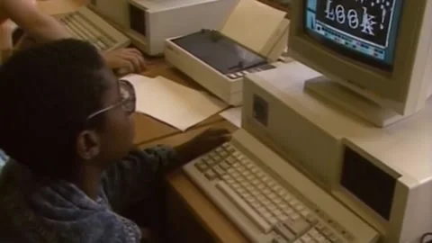 Electro computers. People are trained to work with computers.. 1980s (14) Stock Footage 235855574