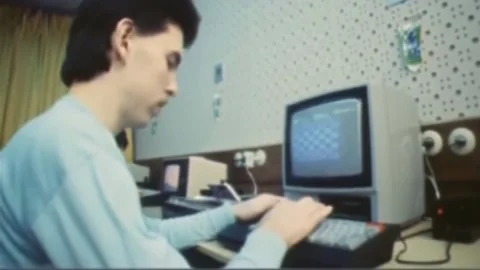 Electro computers. People are trained to work with computers.. 1980s (5) Stock Footage 235855750